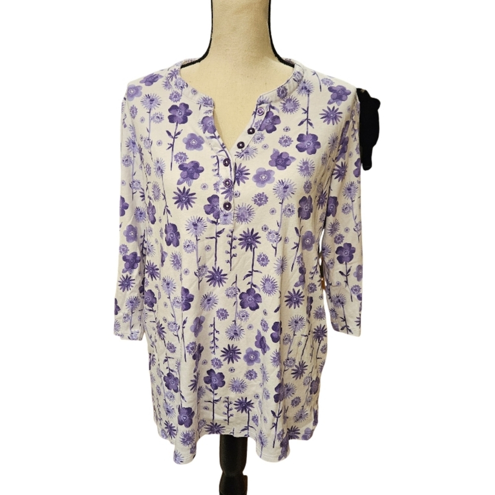 Blair - Floral Purple and White Women's Top - Picture 2 of 9